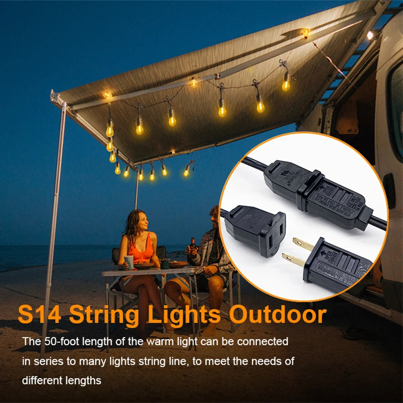 IP65 Commercial Grade 50FT LED Party Lighting Outdoor S14 String Lights For Patio Garden Holiday Wedding Light E27