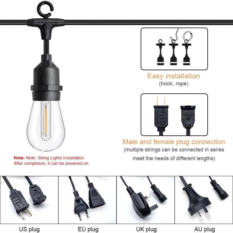 IP65 Commercial Grade 50FT LED Party Lighting Outdoor S14 String Lights For Patio Garden Holiday Wedding Light E27