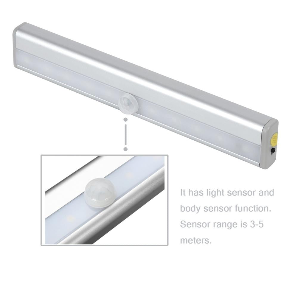 10 LEDs PIR LED Motion Sensor Light Cupboard Wardrobe Bed Lamp LED Under Cabinet Night Light For Closet Stairs Kitchen